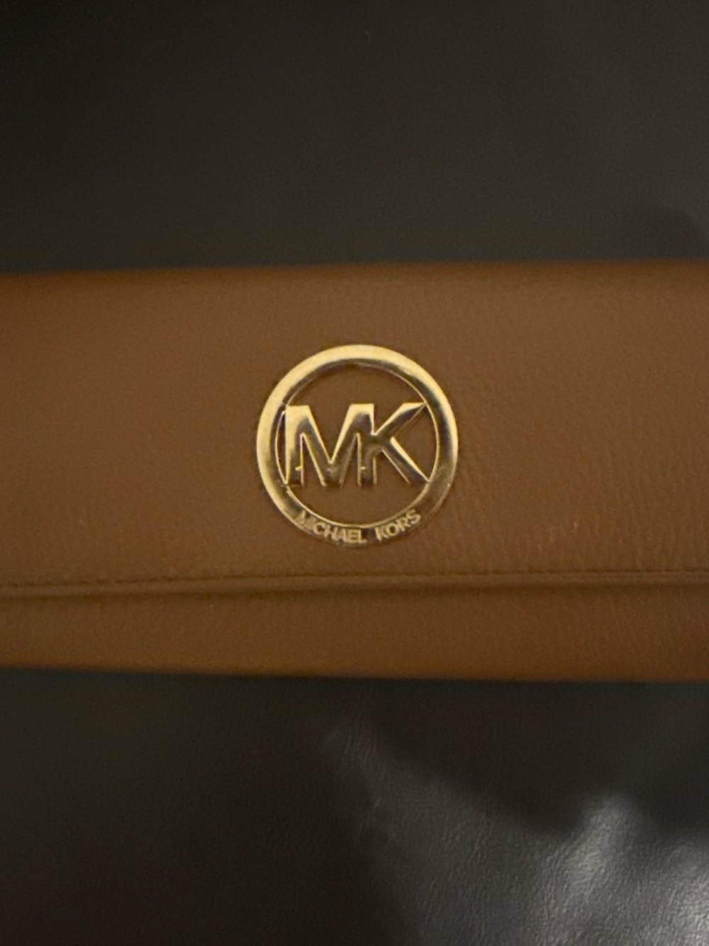 Michael Kors Brown Leather Fold-Over Clutch with Gold MK Emblem